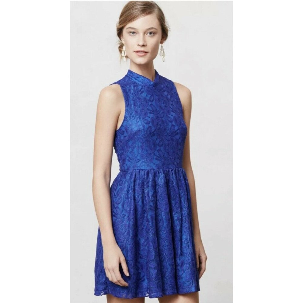 Moulinette Soeurs Anthropologie Lace Harlow Dress Blue Small Excellent RARE HTF